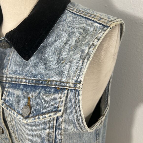Vtg Limited Jeans Denim Vest Womens Small Velvet Collar Y2K 90s - Picture 2 of 8